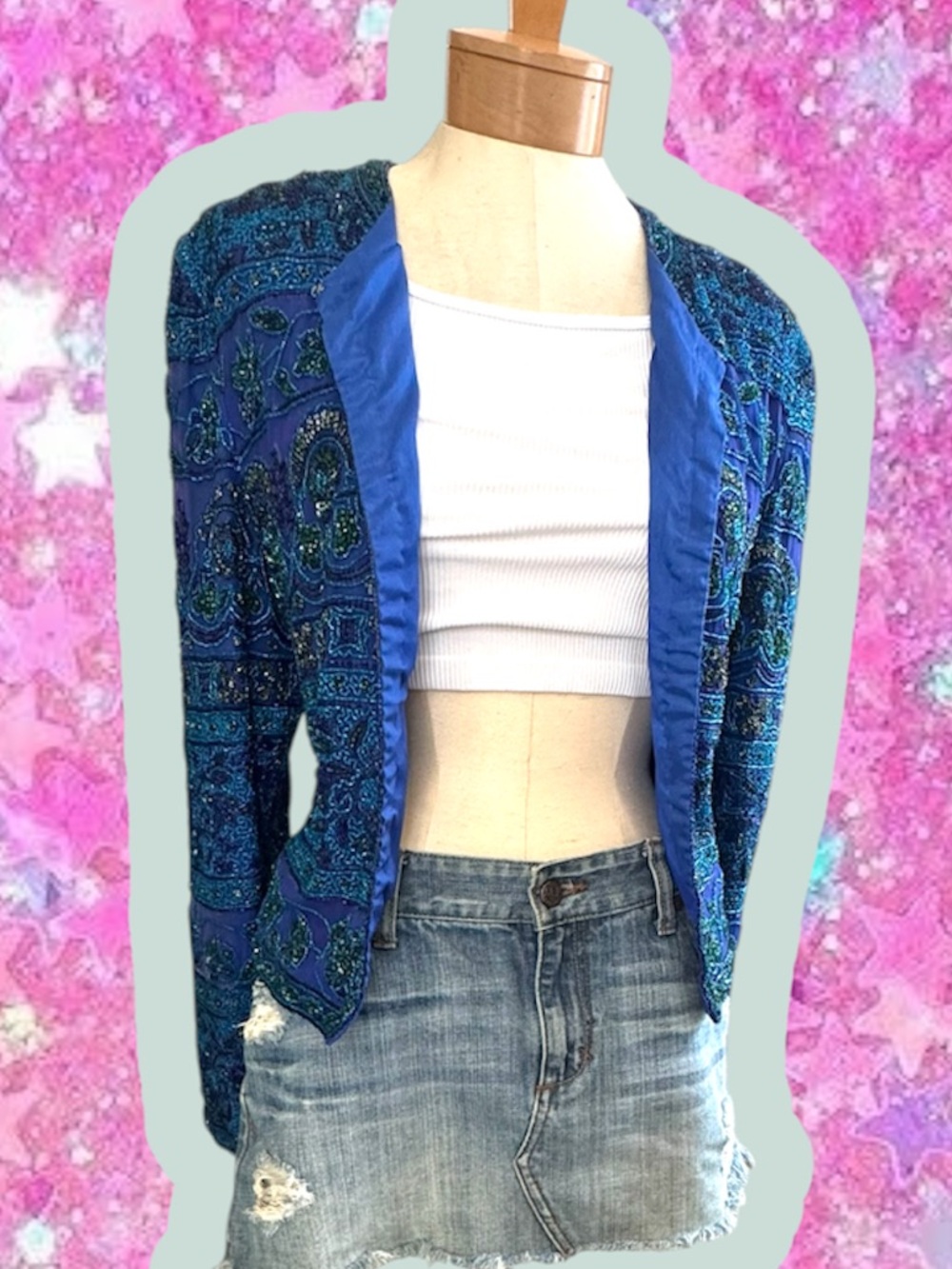 Adrianna Papell vintage 1990s beaded jacket blazer cardigan M 90s 80s embroidery